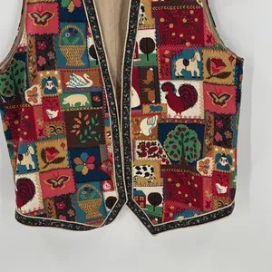 Vintage Paula Elise open front vest 90s patchwork farm novelty print size S/M thumbnail 4