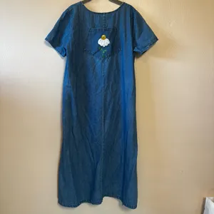 Vintage RAMA of USA‎ Women’s Dress Maxi Denim Boho Daisy Jean 100 % Cotton Large thumbnail 8
