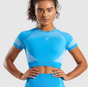 GYMSHARK Neon Blue Ultra Seamless Crop Top Size S thumbnail 3