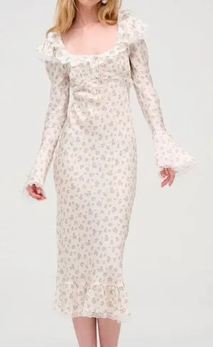 For Love and Lemons Pastel Fields Pink Rose Midi Dress NWT Size Medium thumbnail 1