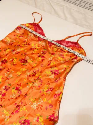 Victoria's Secret Vintage 2001 satin nightie, orange floral print, sz M thumbnail 3