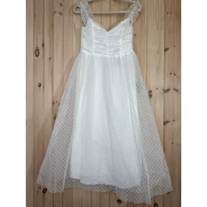 NWT Lulus Forever Celebrated White Swiss Dot Ruched Tulle Midi Dress Size M thumbnail 2