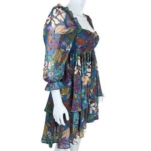 Meet‎ me in Santorini Floral Babydoll Dress Square Neck Tiered Ruffle Sleeve XS thumbnail 5