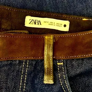 ZARA ZW Collection Denim Midi Skirt Contrast Suede Waistline Blue Pockets Small thumbnail 12