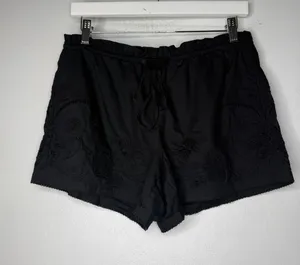 Rag & Bone Black Embroidered Cotton Shorts Elastic Waist Scallop Trim Small thumbnail 1