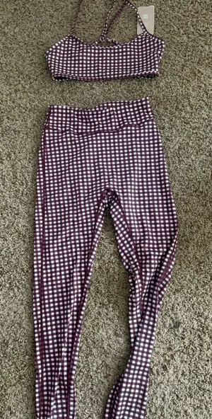 brown and white gingham workout set Purple thumbnail 1