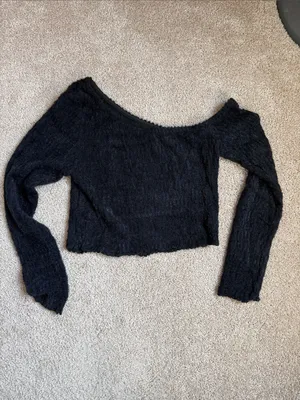 Hot Topic Social Collision Black Off The Shoulder Lightweight Textured Top. thumbnail 3