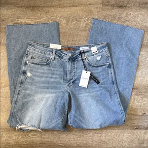 NWT Judy Blue Wide Leg Mid Rise Distressed Blue Jeans Size 16W thumbnail 1