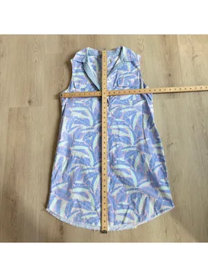 vineyard vines EUC Women's Mini Dress Blue Pink Palm Leaf Tropical Collared 10 thumbnail 5