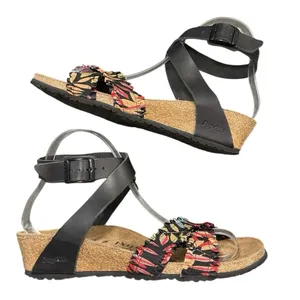 Papillio by Birkenstock Lola Wedge Sandal Size 37 Floral Ankle Strap Leather NEW thumbnail 4
