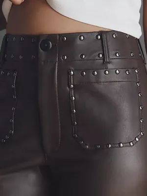 Anthropologie Maeve Colette Full-Length Faux Leather Studded Pants Size 32 NWT thumbnail 3