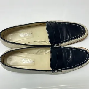 Brooks Brothers Beige Navy Twill and Leather Classic Slip-On Loafers- Size 8 thumbnail 3