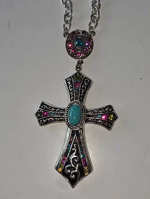 Turquoise Garnet Cross Necklace 16” thumbnail 6