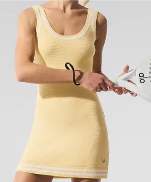 Alo Yoga Tennis Club Sweater Knit Dress Warm Butter/White XS thumbnail 1