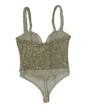 INTIMATELY FREE PEOPLE Sparks Fly Iridescent Gold Shimmery Sequin Bodysuit Sz M thumbnail 8