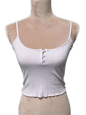 American Eagle Lavender Ribbed Henley Cami Crop Top Womens Small Y2K Style Shirt thumbnail 2