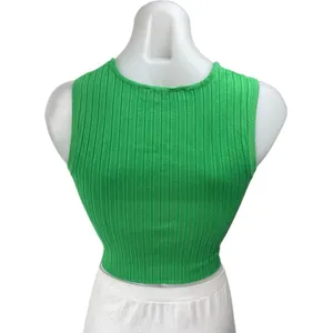 Zara Women's Green Sleeveless Crew Neck Ribbed Knit Sweater Vest Crop Top Size S thumbnail 2