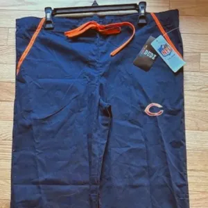 Chicago Bears NFL Team Apparel Scrub Duds Pants Navy Blue Orange NWT Size XS thumbnail 3