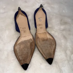 Via Spiga Two-Toned D'Orsay Genuine Leather Blue Taupe Suede Designer Pumps 8.5 thumbnail 4