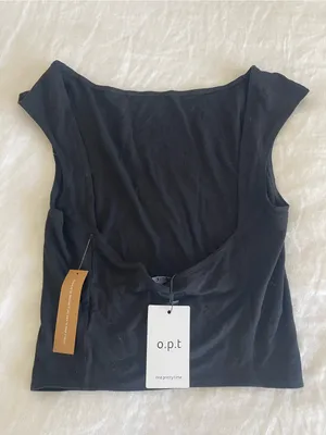 NWT o.p.t Few Moda Black crop backless tank cap sleeve size Small S modal thumbnail 2