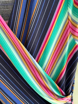 Chaus Women Striped Faux Wrap Midi Dress Large Multi Color Retro Preppy Top thumbnail 7