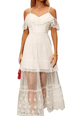 White Ruffled Tiered High Low Dress thumbnail 1