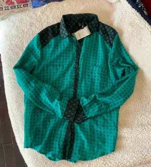 Green and Black Patterned Button-Up Shirt thumbnail 1