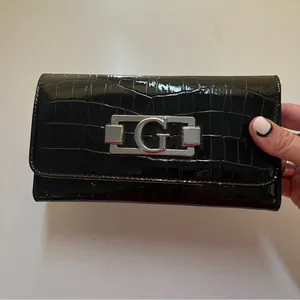 Guess Black Croc-Embossed Wallet with Silver Logo Clasp – 7” Width thumbnail 4