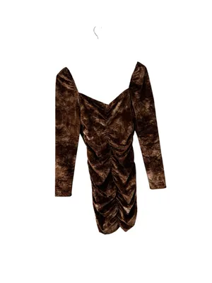 REFORMATION Heath Velvet Ruched Long Sleeve Brown Mini Dress thumbnail 3