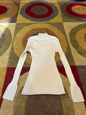 White Ribbed Mock Neck Fall Sweater Top Wide Sleeve Slim Fitting Women’s XXS thumbnail 2