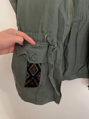MODCLOTH Keep a Woven Mind Jacket Olive Army Green Multi Aztec Boho Embroidered thumbnail 11