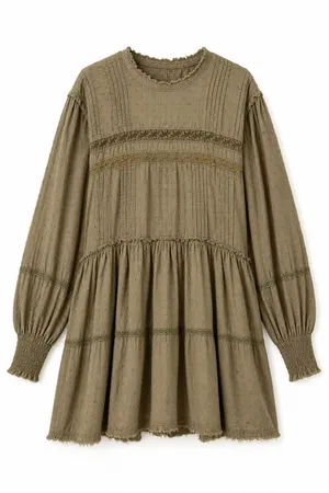 Anthropologie Pilcro Olive Green Mock Neck Swing Mini Dress Women’s L thumbnail 2