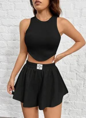 Knitted Crop Top & Short Set Black Size M thumbnail 2