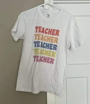 Bella Canvas White Short Sleeve Tee with Colorful Teacher Design thumbnail 1