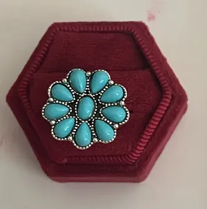 02 Collection Stainless Steel Silver Bohemian Design Faux Turquoise Statement Ring Size 7 thumbnail 1