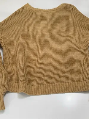 Free People Cable-Knit Scoop Sweater in Camel Brown Size Small thumbnail 7