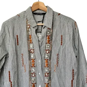 NWT Zara Collection Button down Shirt S Striped Embroidered Embellished cotton thumbnail 6