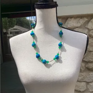 Elegant Blue and Green Beaded Necklace thumbnail 1