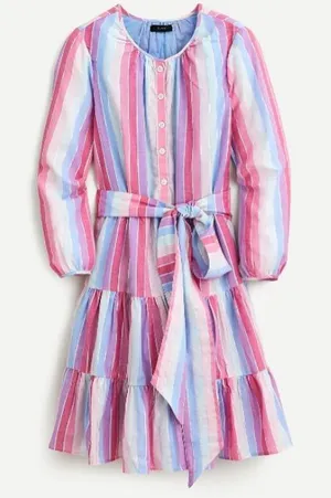 NWT J Crew Belted Button-Up Dress in Pastel Stripe Cotton Purple Pink Size XS thumbnail 1