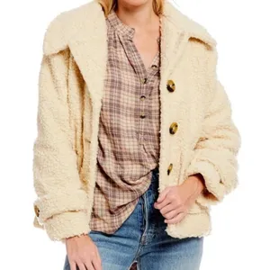 Free People Teddy Peacoat Size Medium Cream Jacket Sherpa So Soft thumbnail 1