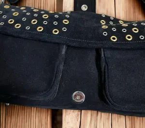 COPY - EuroWellness‎ Black Suede Purse Silver Gold Grommets thumbnail 2