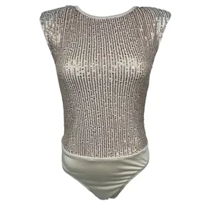 SHEIN Rose‎ Gold Sequin Sleeveless Bodysuit Sparkly Glam Party Holiday Metallic thumbnail 2