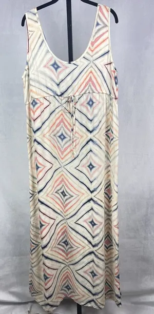 Old Navy Maternity Maxi Dress Women L Cream Geometric Empire Waist Stretch Boho thumbnail 1