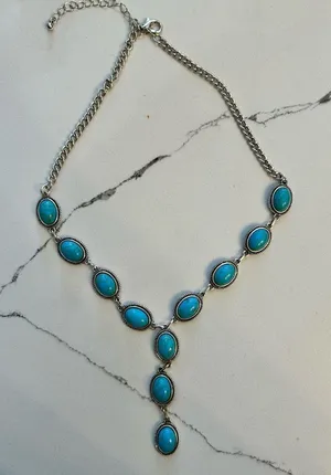 Western Style Turquoise Silver Necklace Blue thumbnail 1