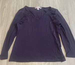 Victoria's Secret Deep Purple Long Sleeve V-Neck Top thumbnail 1