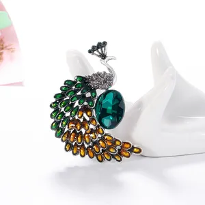 Elegant Green Crystal Peacock Brooch Pin for Women thumbnail 2