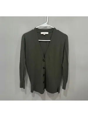 LOFT Cardigan Sweater XS Olive Green Button Front V Neck Cottage Granola NWOT thumbnail 2