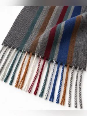 100% Wool Scarf Gray Multicolor Striped Fringe Soft Winter Unisex 61” thumbnail 3