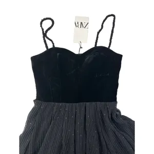 Zara - Velvet Corset Top Pleated Mini Dress in Black thumbnail 2