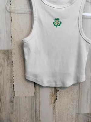 Aerie Women's Medium Tank Ribbed Crop White Clover Shamrock thumbnail 3